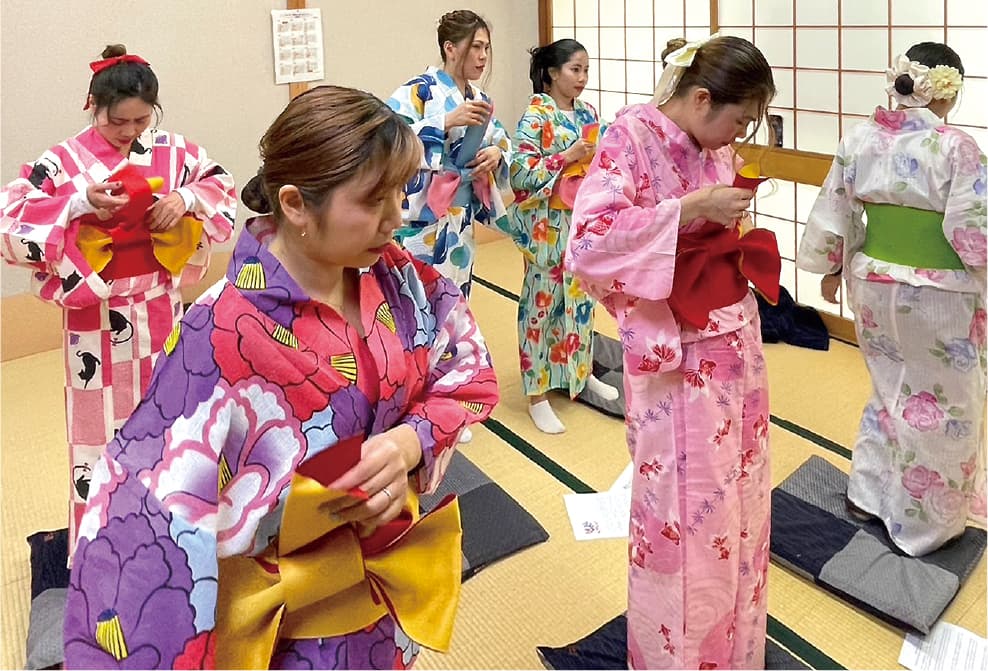 Employees dressed in kimonos